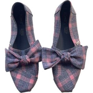 Toms Pink and Blue Plaid with Bow Size 7.5 Women